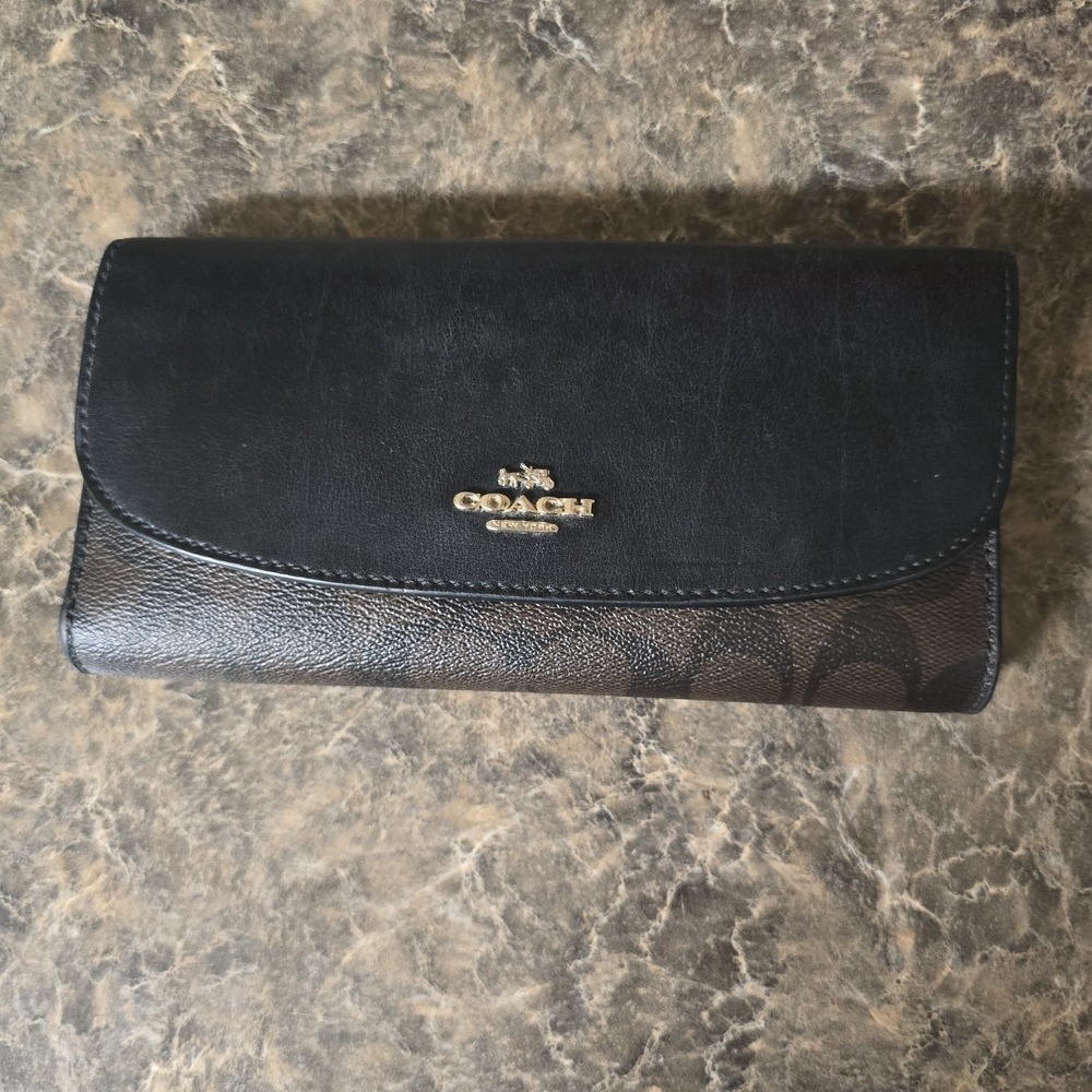 Coach Signature Slim Envelope Wallet Black Charcoal Coated Canvas Leather